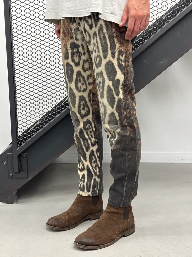 AW2001 Roberto Cavalli Cream Denim Leopard Print Jeans - Image 3