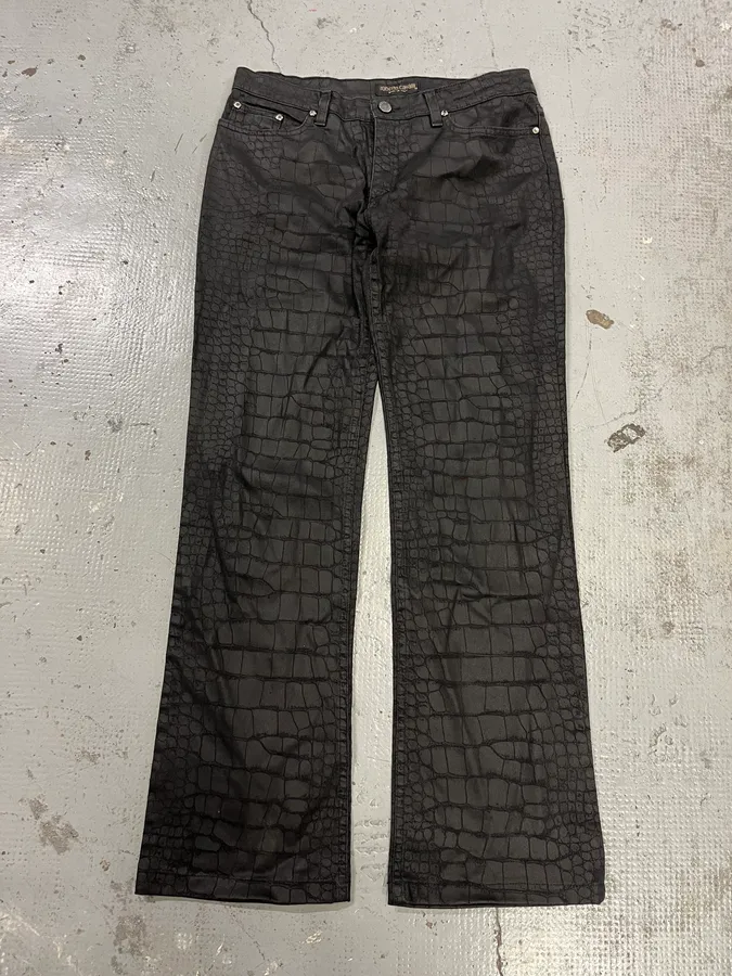 AW2001 Roberto Cavalli Crocodile Effect Black Pants - Image 5