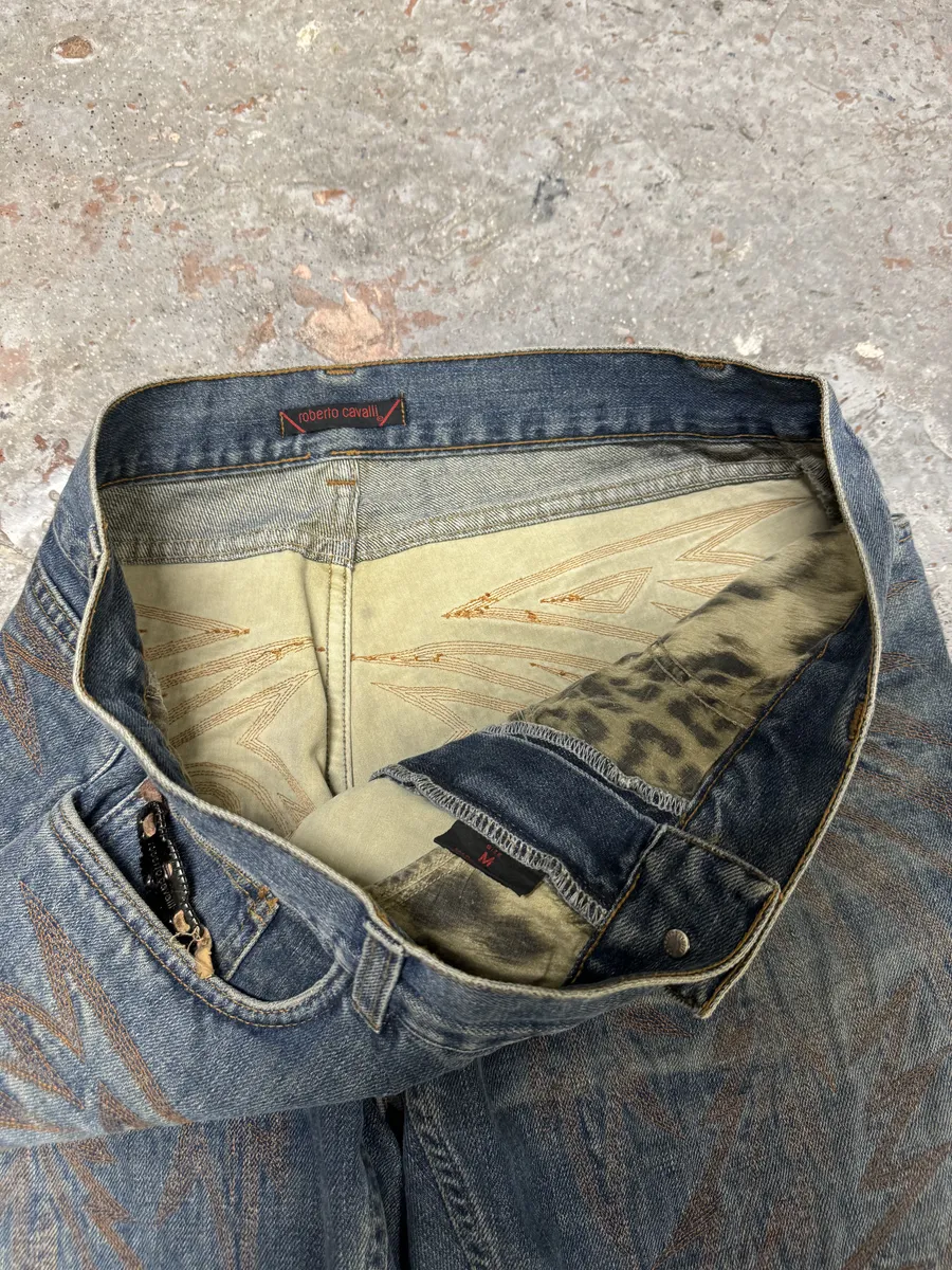 AW2001 Roberto Cavalli Dragon Embroidered Legacy Blue Denim Jeans - Image 6