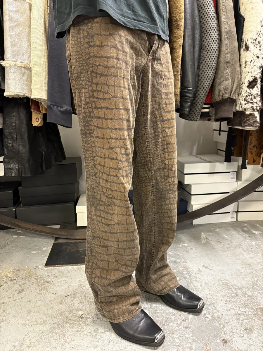AW2001 Roberto Cavalli Khaki Crocodile Effect Pants - Image 3