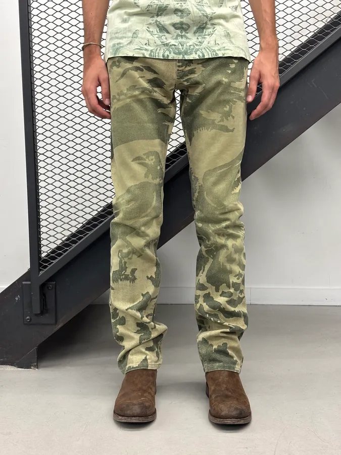AW2001 Roberto Cavalli Khaki Raven Bird Pants - Image 2
