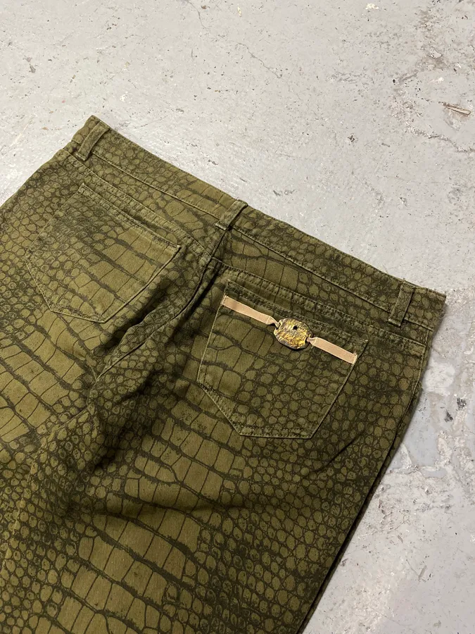AW2001 Roberto Cavalli Olive Crocodile Effect Pants - Image 8