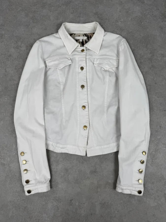 AW2001 Roberto Cavalli White & Leopard Patchwork Jacket - Image 2