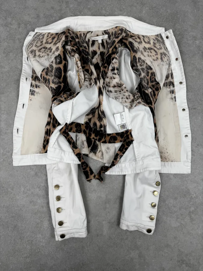 AW2001 Roberto Cavalli White & Leopard Patchwork Jacket - Image 7