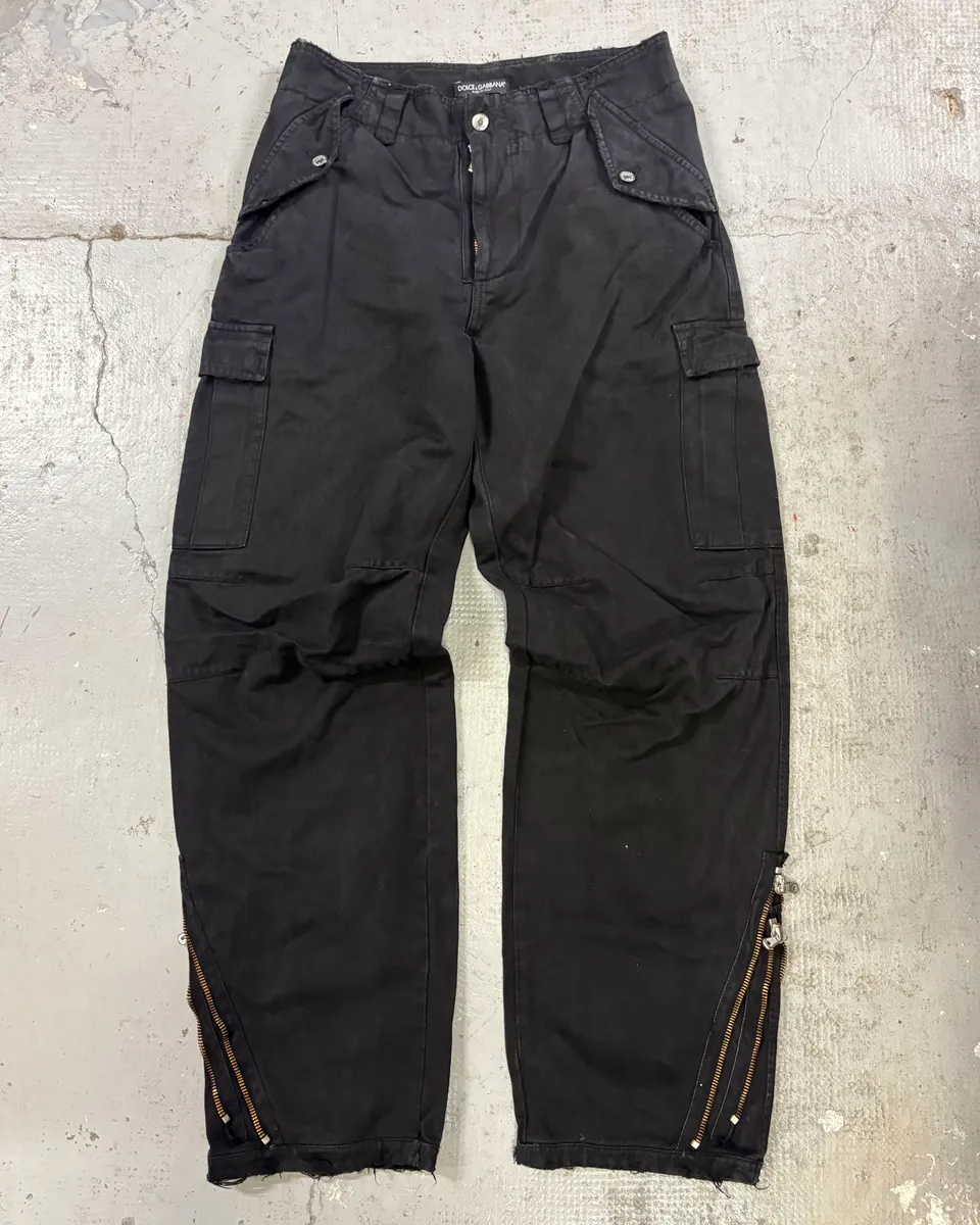 AW2002 Dolce & Gabbana Black Dual Zip Cuffs Cargo Pants