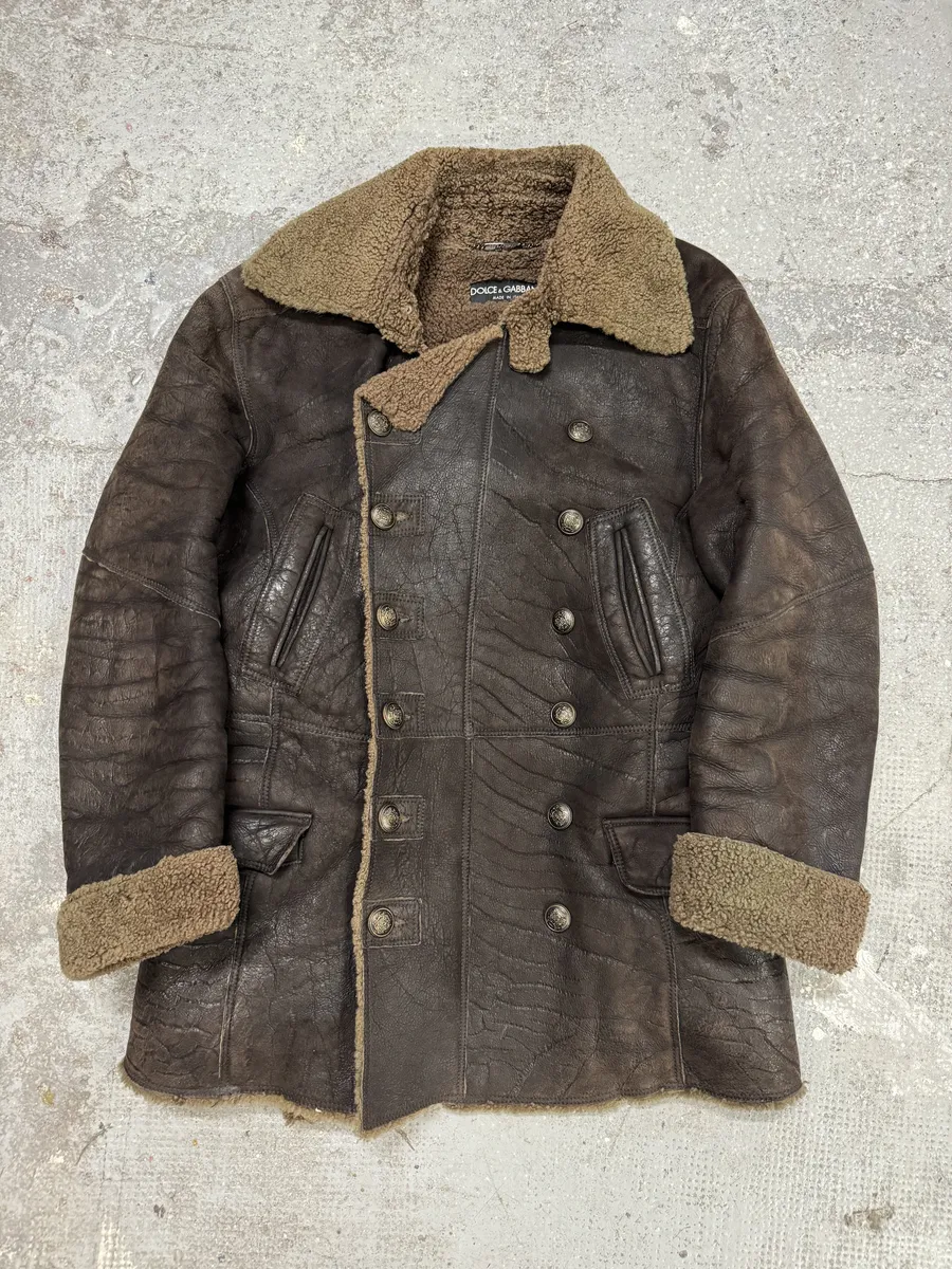AW2002 Dolce & Gabbana Shearling Brown Elevated Leather Jacket - Image 5