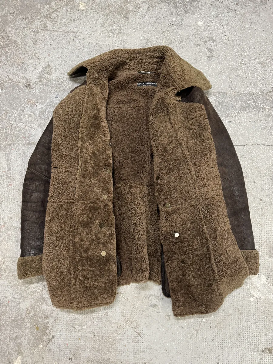AW2002 Dolce & Gabbana Shearling Brown Elevated Leather Jacket - Image 6