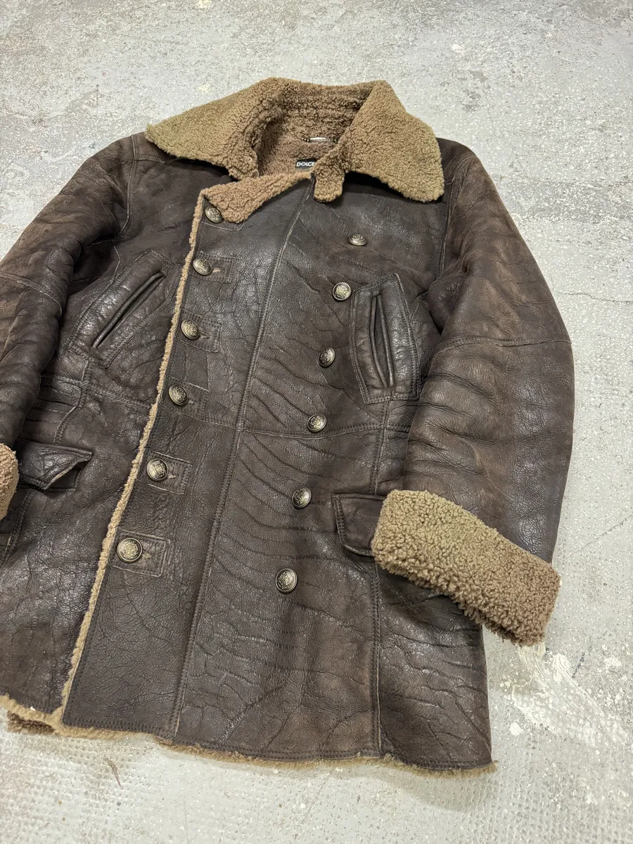 AW2002 Dolce & Gabbana Shearling Brown Elevated Leather Jacket - Image 9