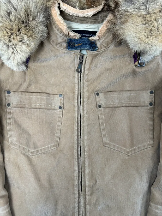 AW2002 Dsquared2 Fur Hooded Beige Jacket - Image 7