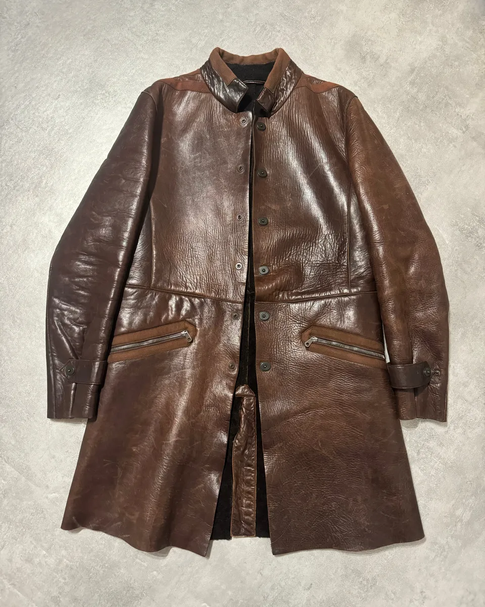 AW2002 Emporio Armani Brown Imperialist Premium Italian Leather Jacket - Image 3