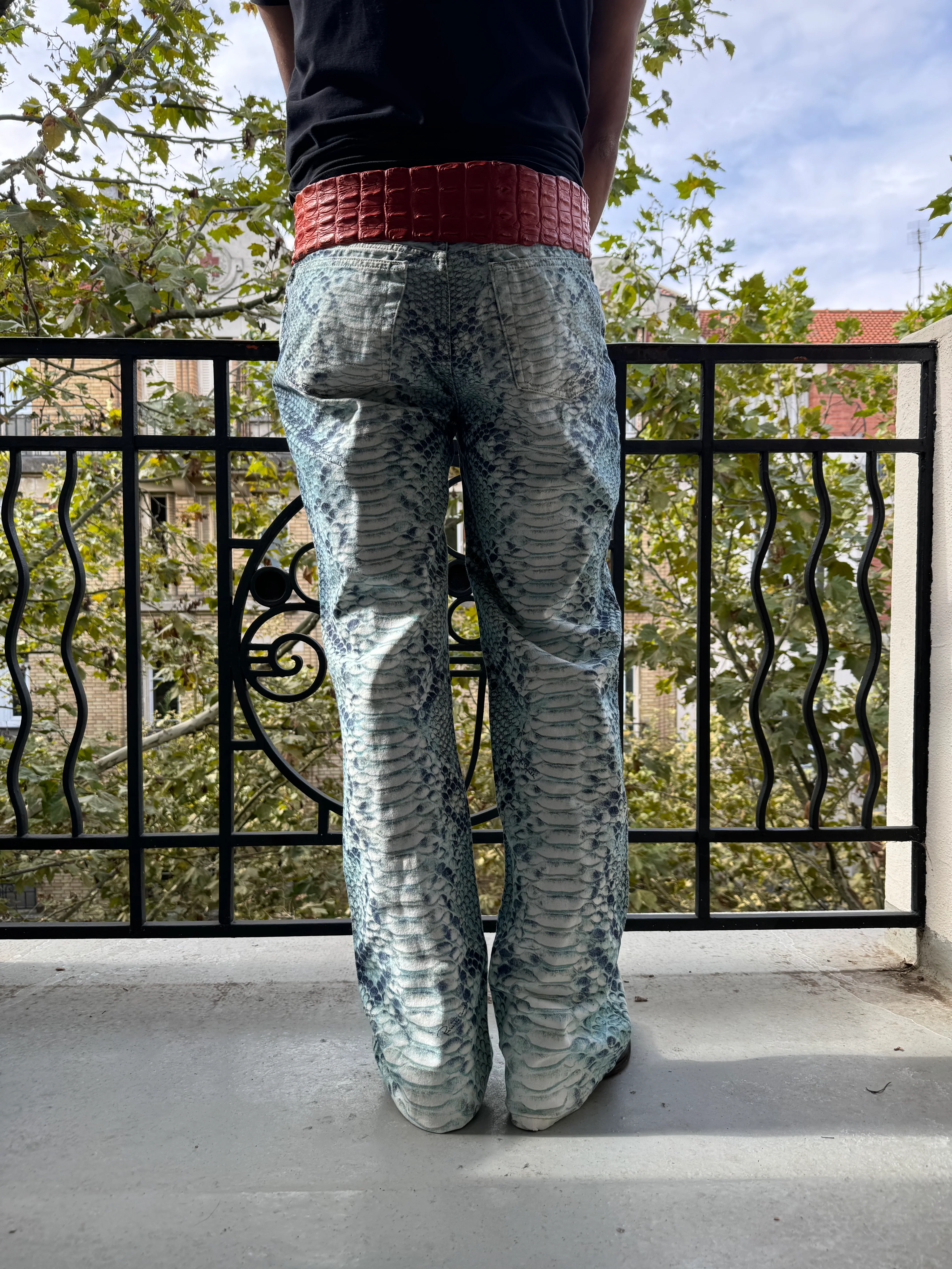 AW2002 Roberto Cavalli Aqua Scales Python Effect Pants - Image 3