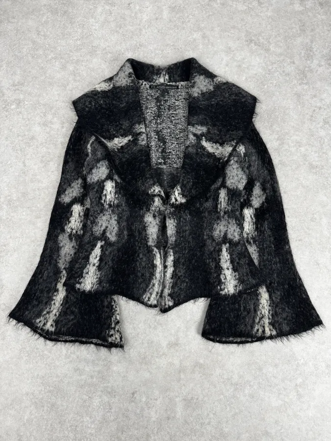 AW2002 Roberto Cavalli Black Mohair Abstract Animal Print Cardigan