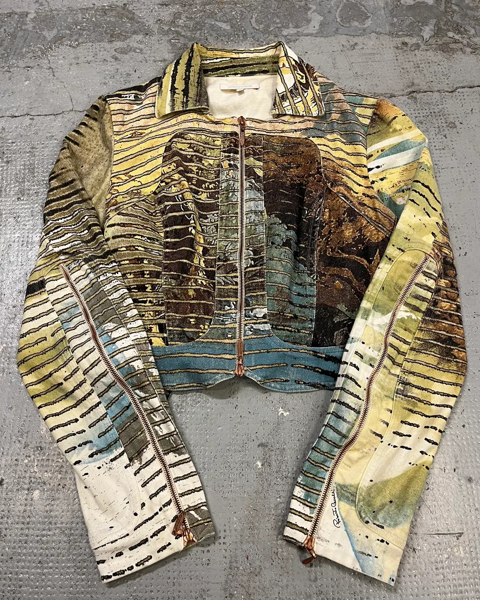AW2002 Roberto Cavalli Lion Savana Lines Cropped Blue Jacket