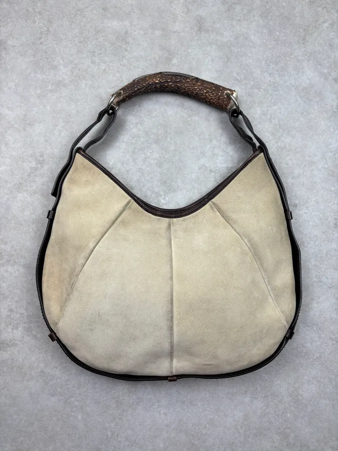 AW2002 Yves Saint Laurent Beige Leather Mombasa Horn Handle Bag