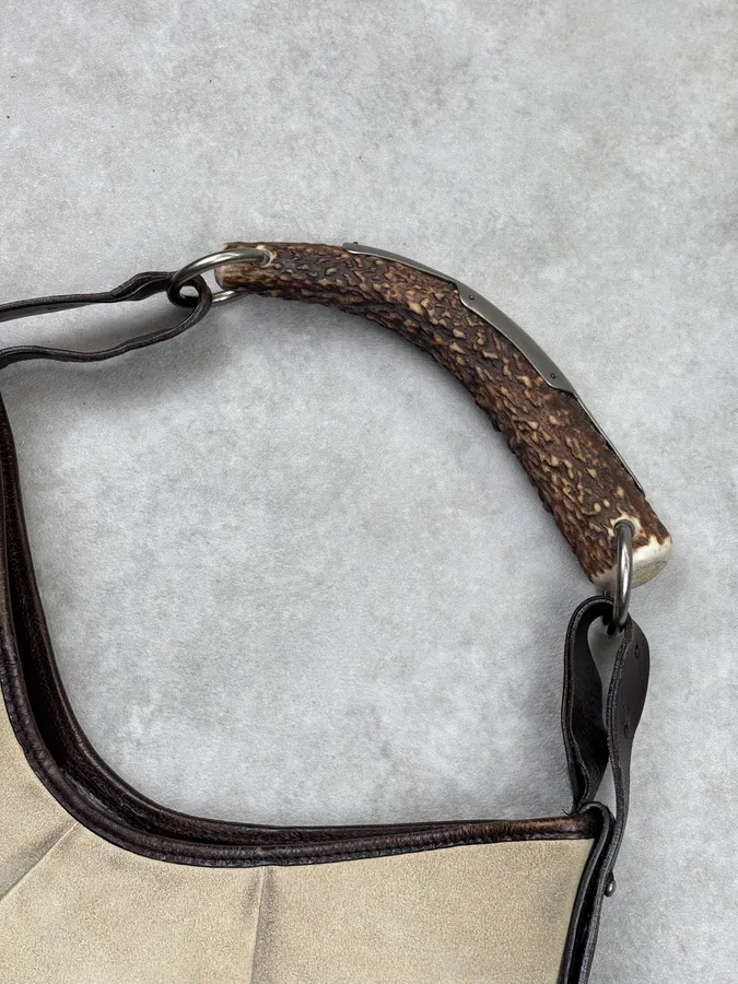 AW2002 Yves Saint Laurent Beige Leather Mombasa Horn Handle Bag - Image 6