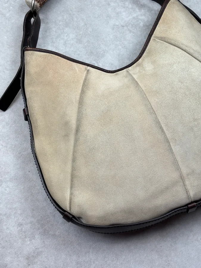 AW2002 Yves Saint Laurent Beige Leather Mombasa Horn Handle Bag - Image 8
