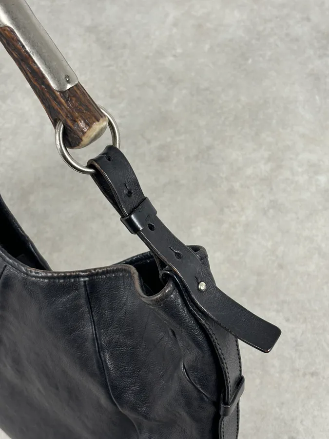 AW2002 Yves Saint Laurent Black Leather Horn Mombasa Shoulder Bag - Image 7