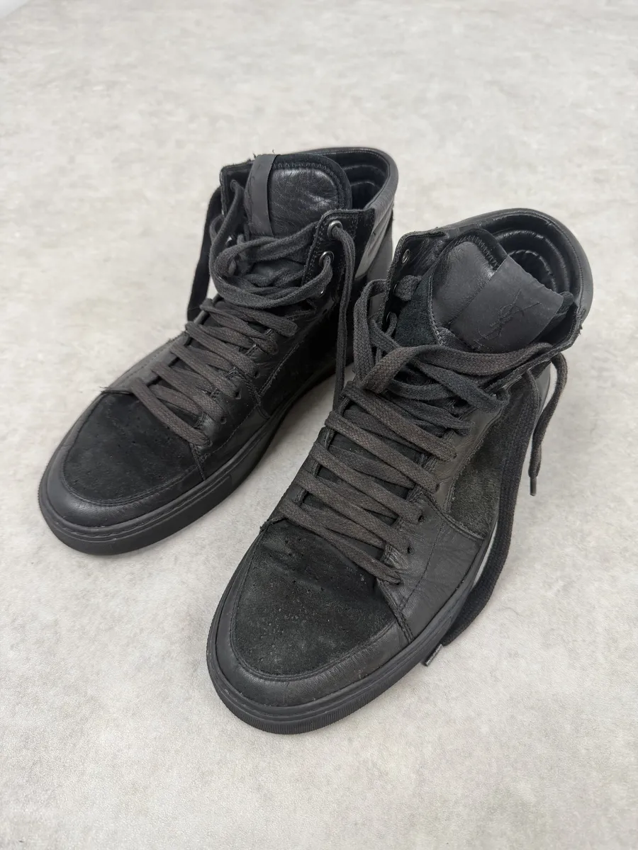 AW2002 Yves Saint Laurent Black Suede Leather High Sneakers - Image 5