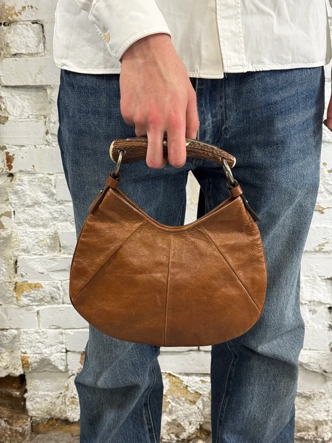 AW2002 Yves Saint Laurent Brown Mini Mombasa Leather Handle Bag - Image 4