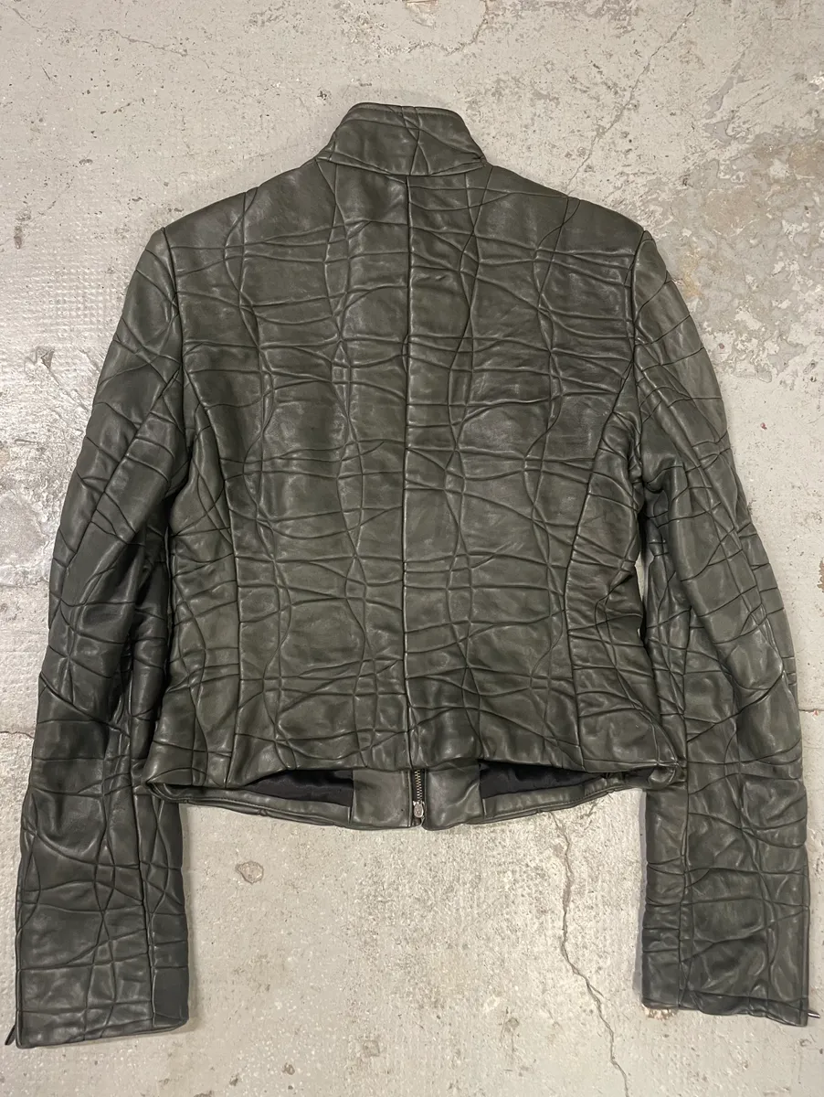 AW2003 Armani Collezioni Contemporary Lined Leather Zip-up Jacket - Image 4