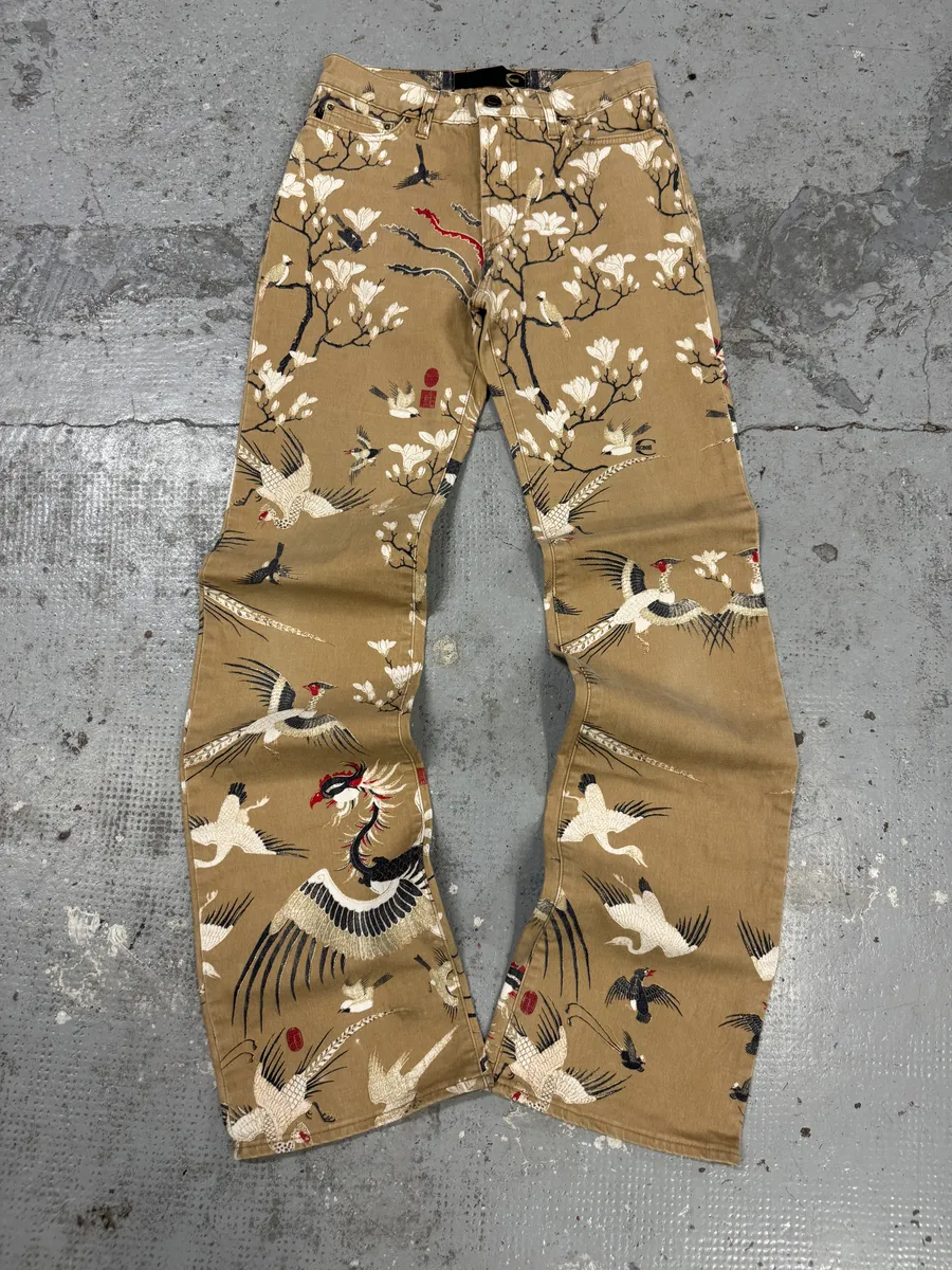 AW2003 Cavalli Asian Bird Flowers Beige Pants