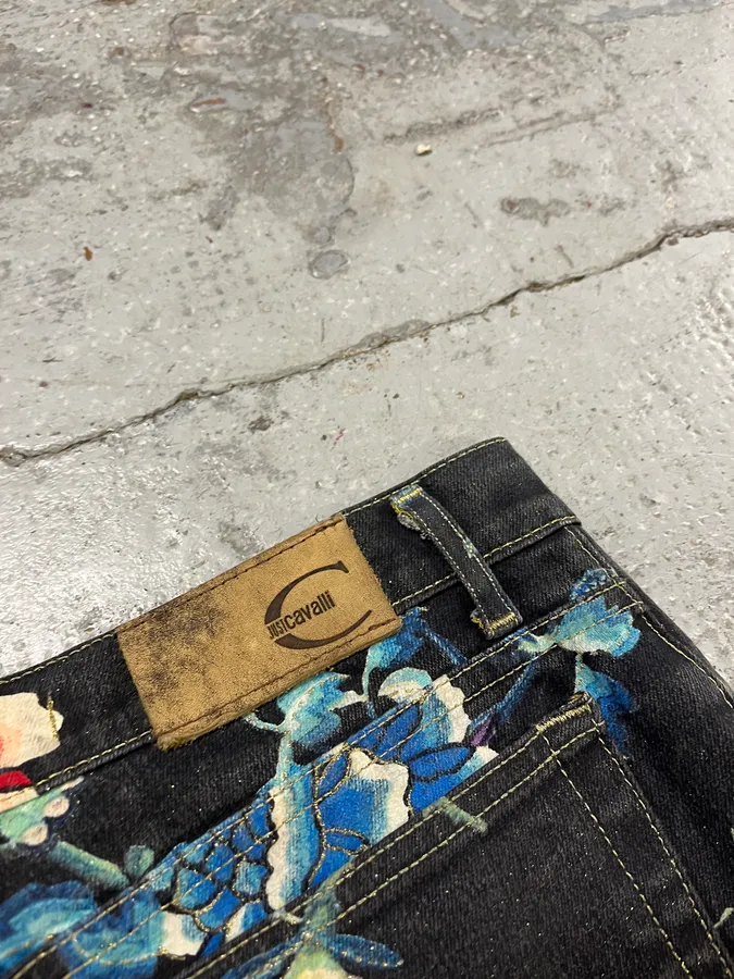 AW2003 Cavalli Asian World Flowers Grey Denim Jeans - Image 10