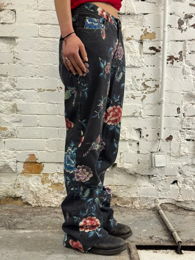 AW2003 Cavalli Asian World Flowers Grey Denim Jeans - Image 2