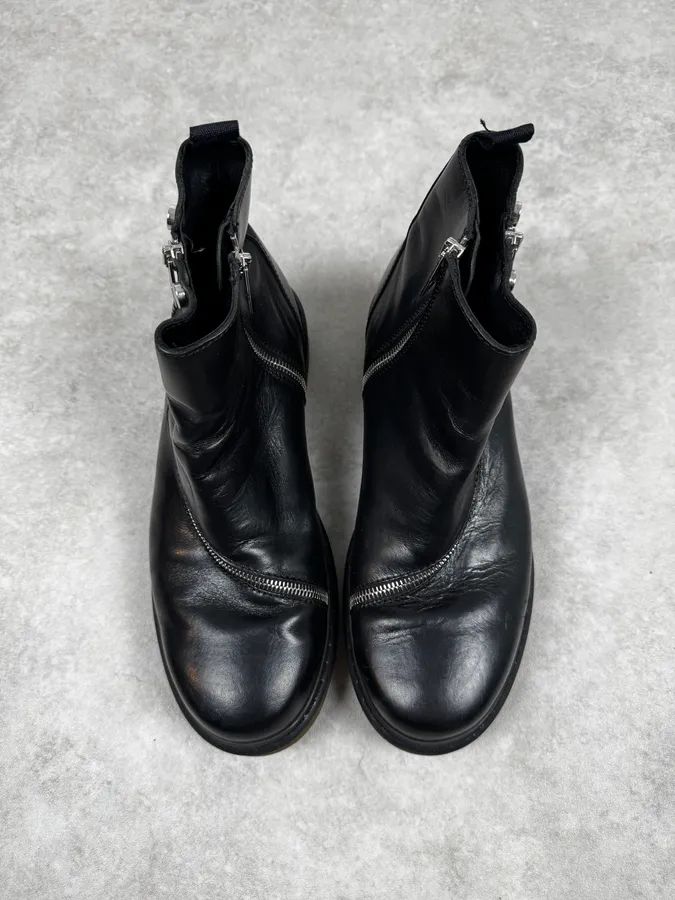 AW2003 Cavalli Black Tornado Zips Leather Boots - Image 2