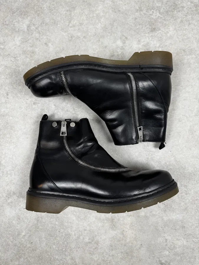 AW2003 Cavalli Black Tornado Zips Leather Boots - Image 3