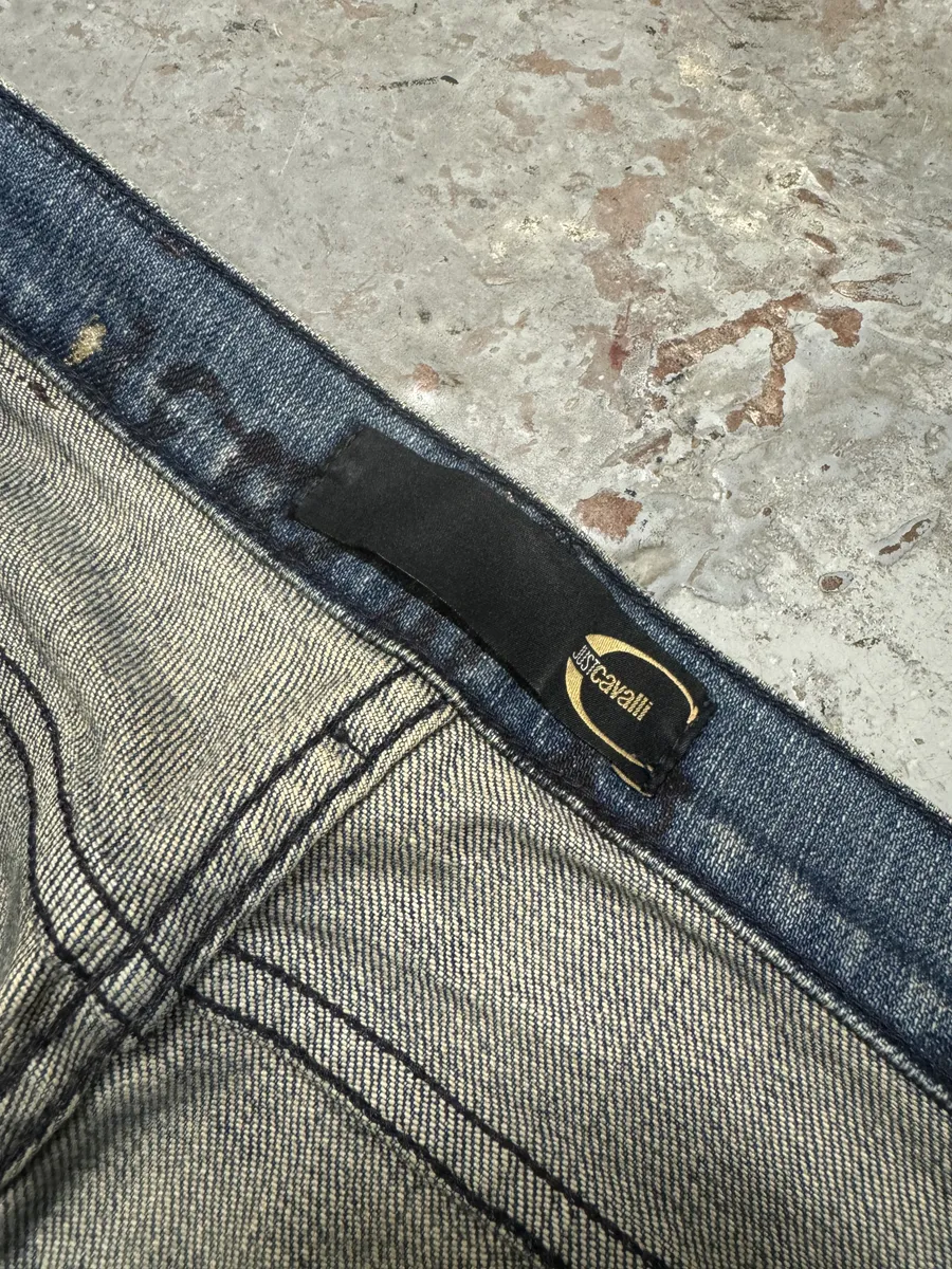 AW2003 Cavalli Blue Asian Gold Print Denim Jeans - Image 9