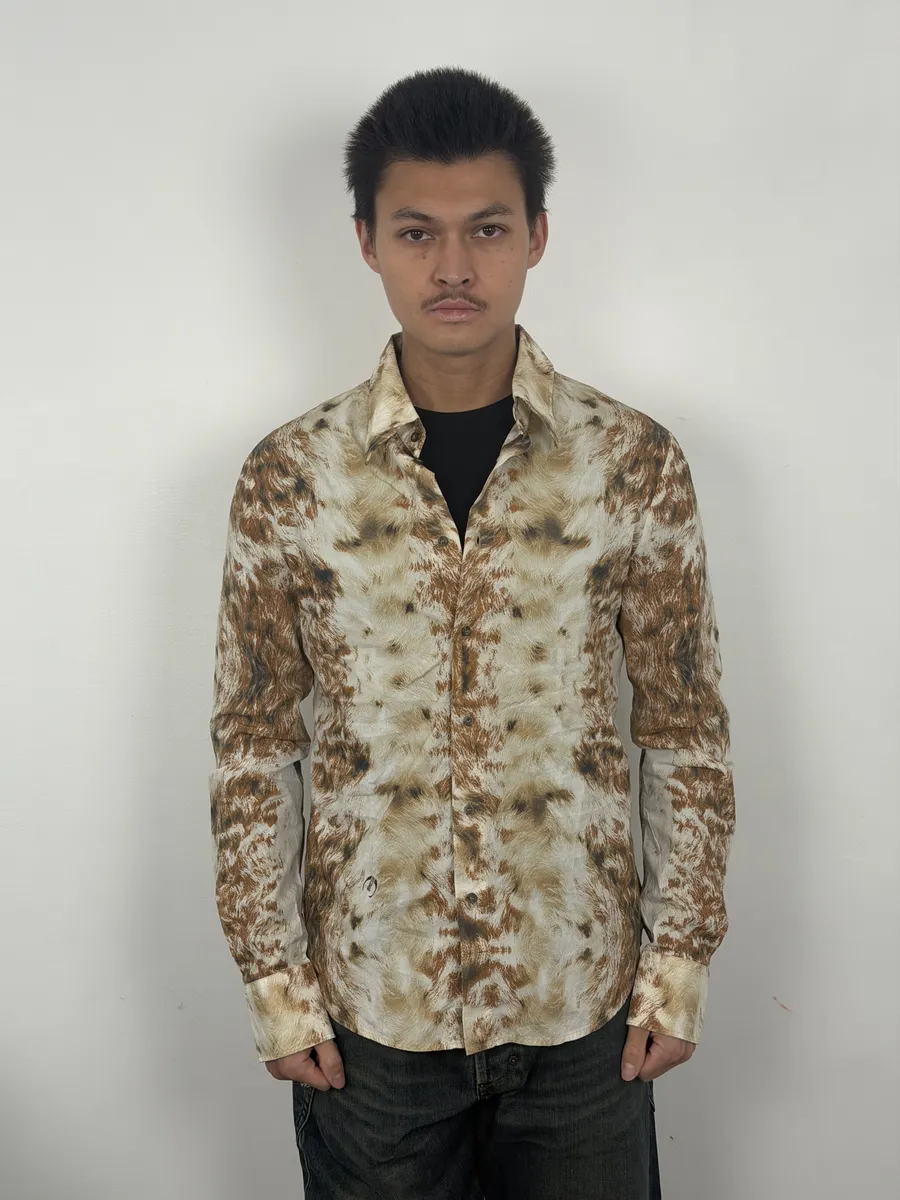 AW2003 Cavalli Cow Print Movement White & Brown Shirt - Image 3