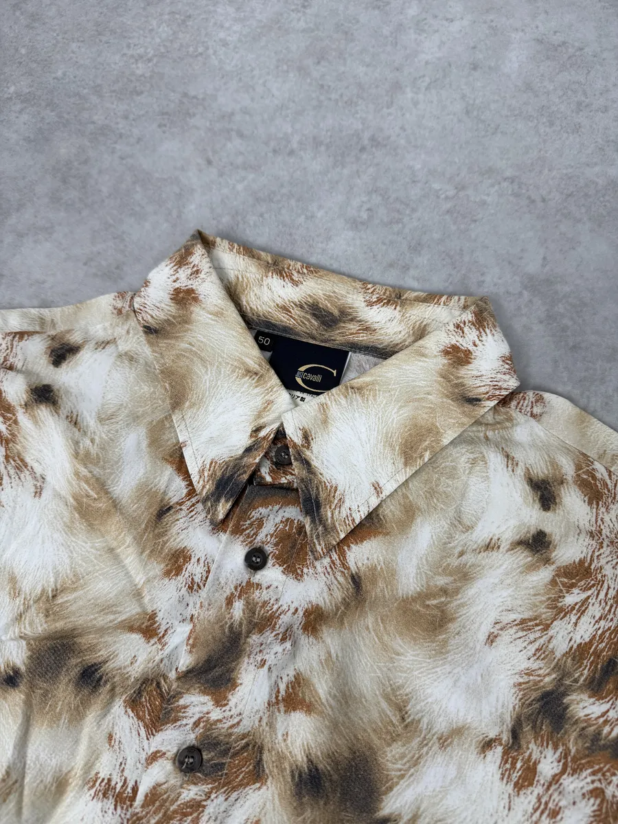 AW2003 Cavalli Cow Print Movement White & Brown Shirt - Image 7