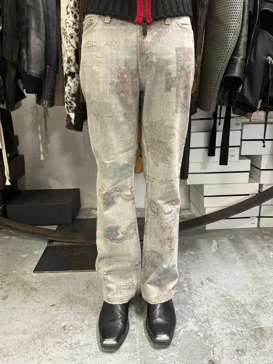 AW2003 Cavalli Grey Asian World Fantasy Denim Jeans - Image 3