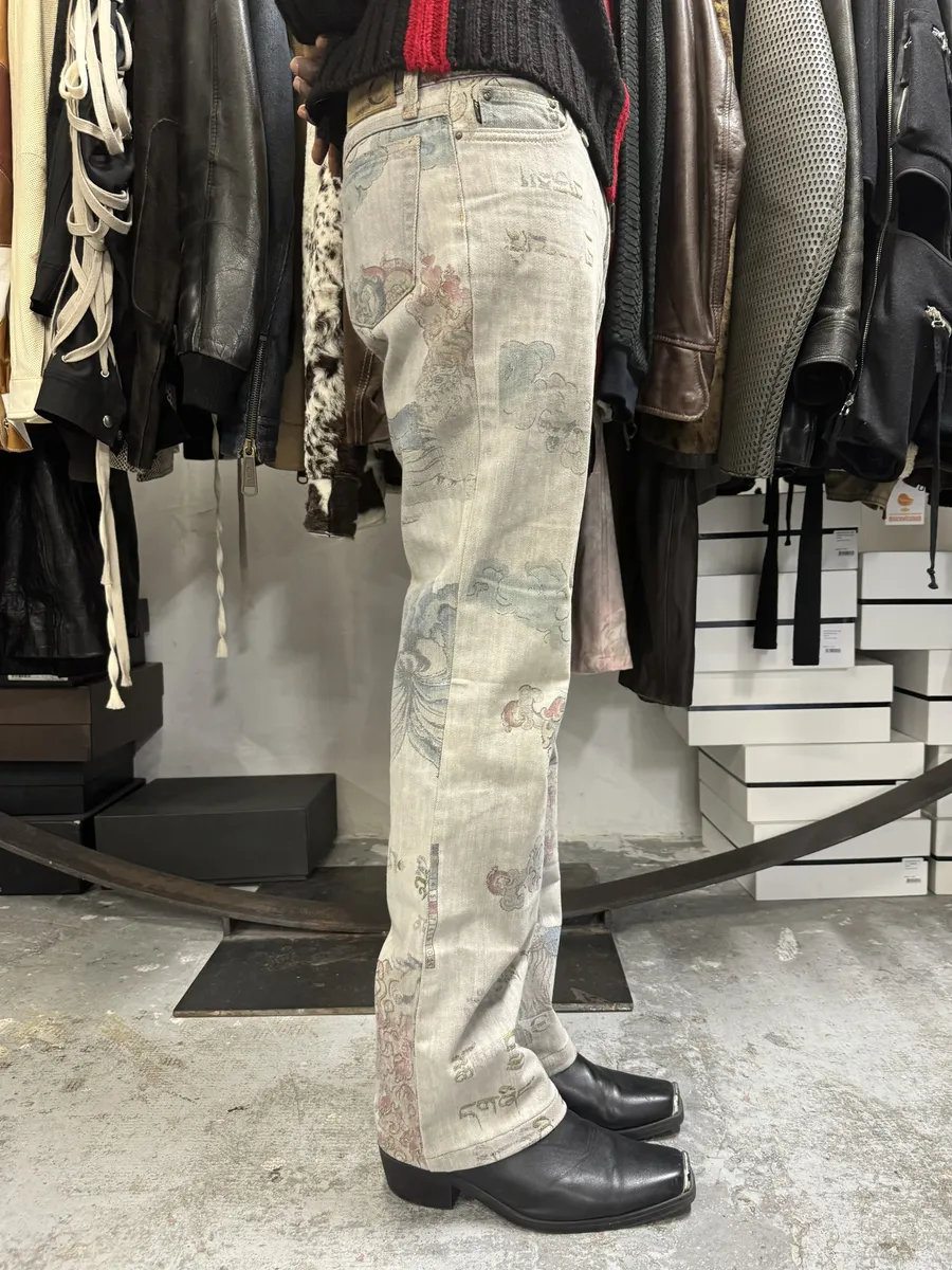 AW2003 Cavalli Grey Asian World Fantasy Denim Jeans - Image 5