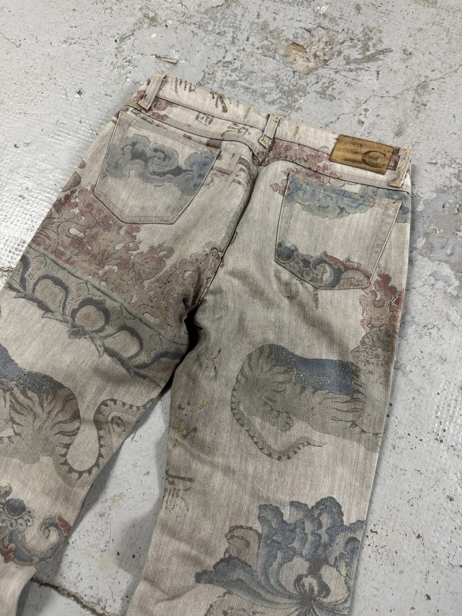 AW2003 Cavalli Grey Asian World Fantasy Denim Jeans - Image 6