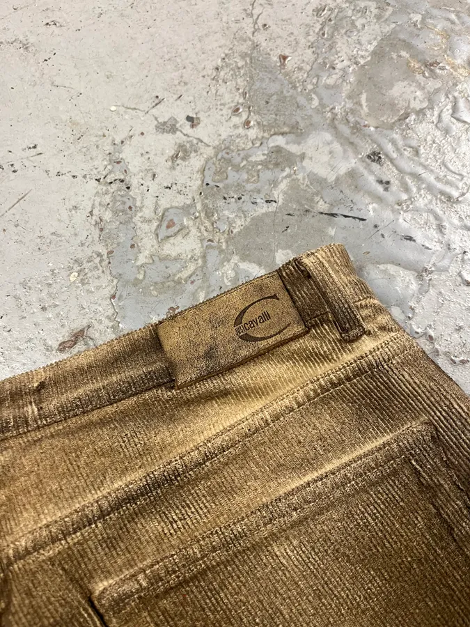 AW2003 Cavalli Overprint Velvet Brown Pants - Image 10