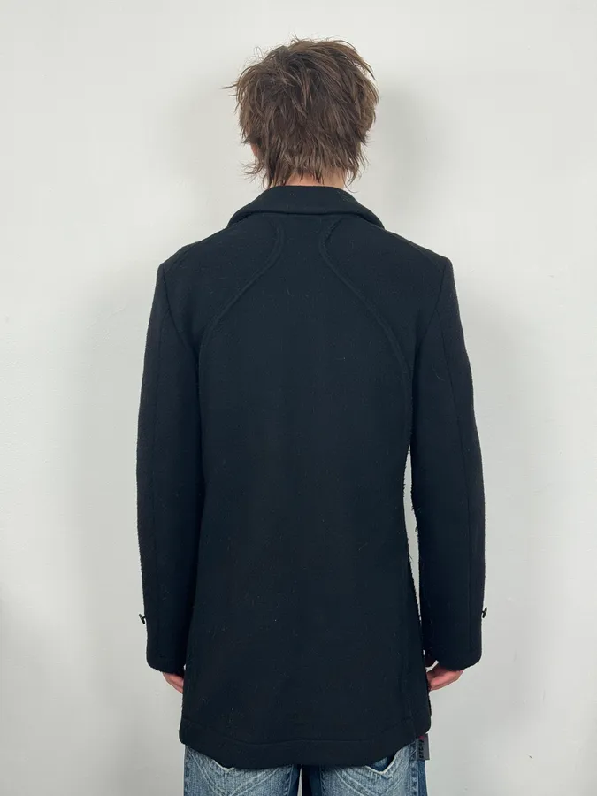 AW2003 Comme des Garçons Homme Plus Black Wool Officer Coat - Image 3