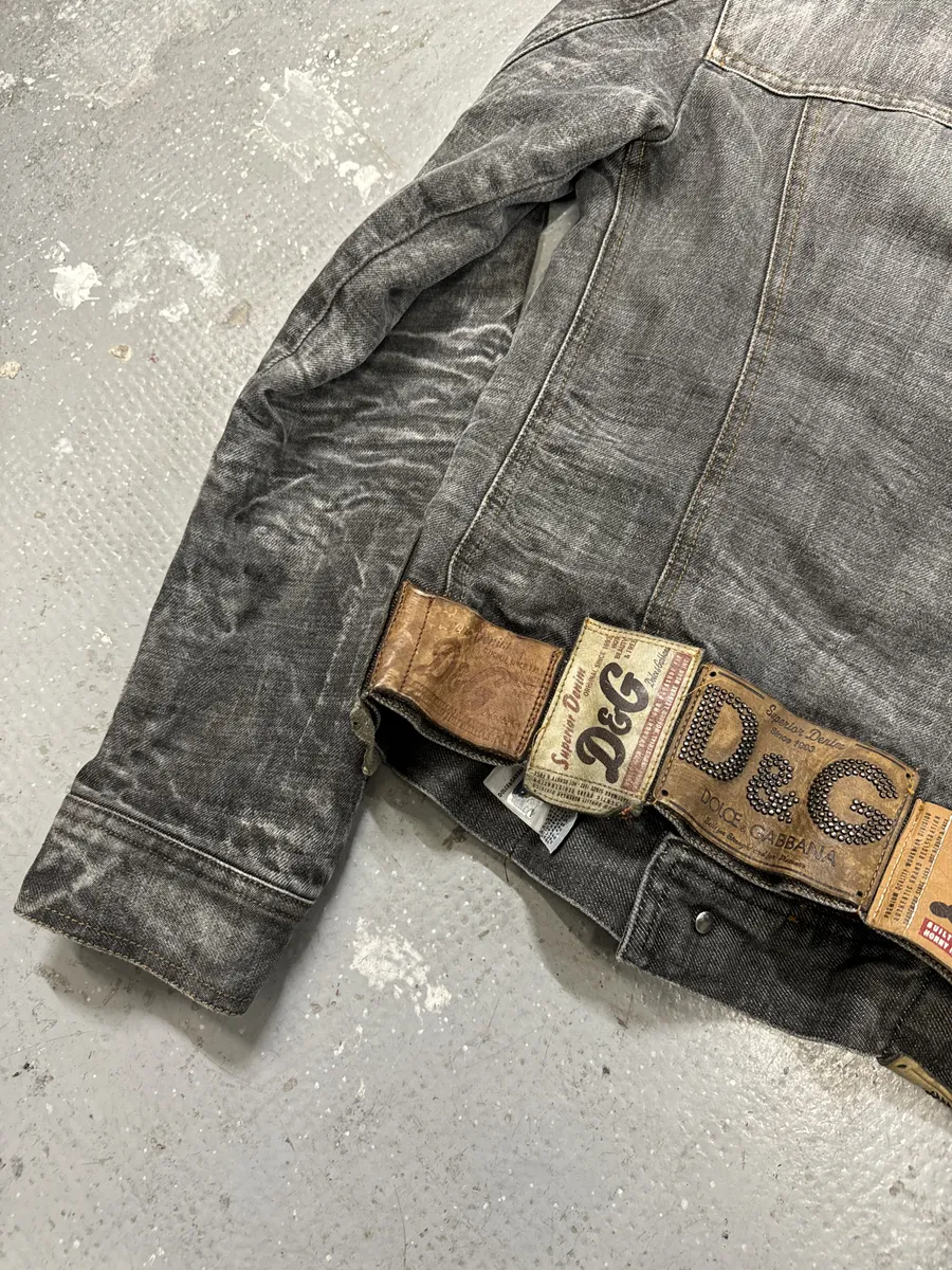 AW2003 Dolce & Gabbana Archive Tags Grey Raw Denim Jacket - Image 11