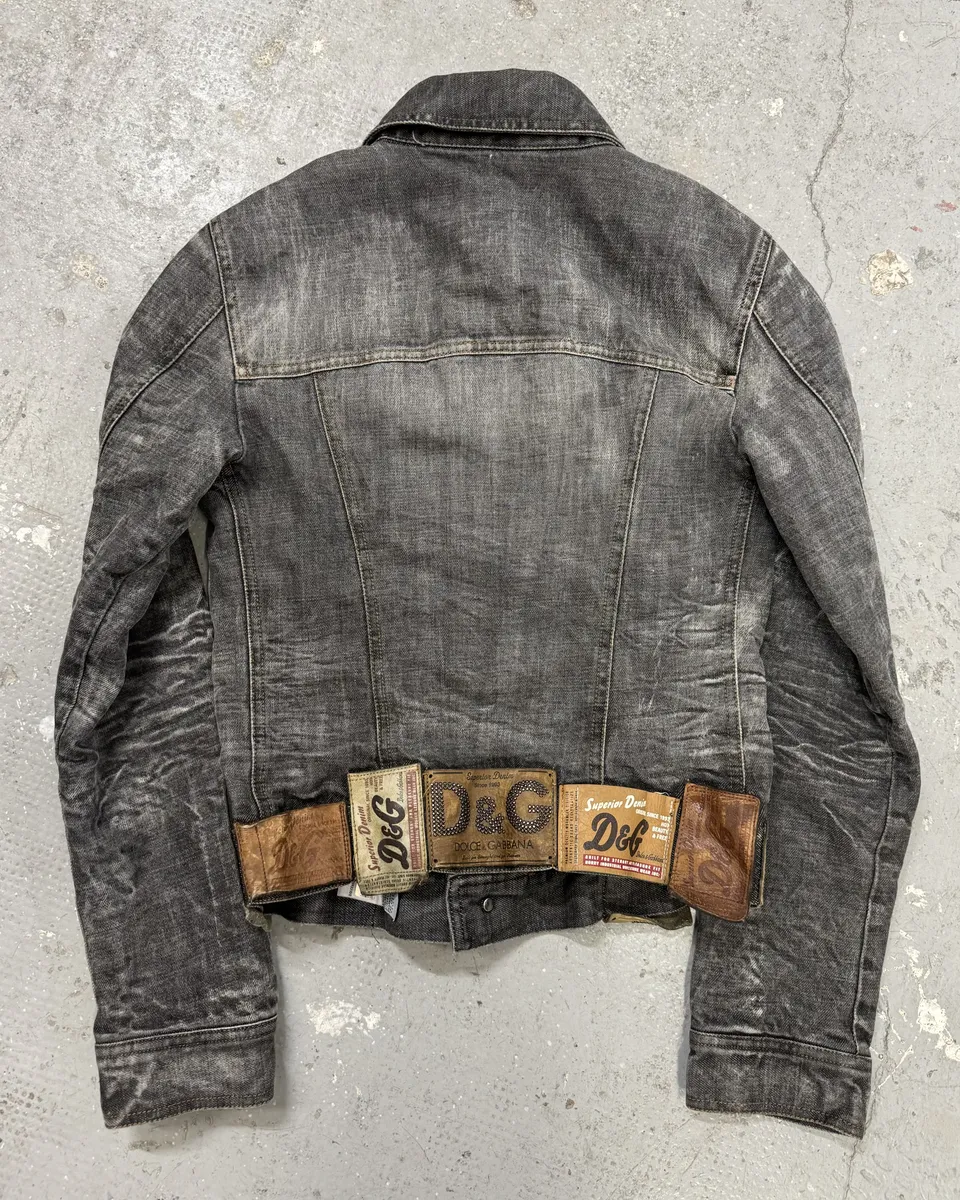 AW2003 Dolce & Gabbana Archive Tags Grey Raw Denim Jacket - Image 2