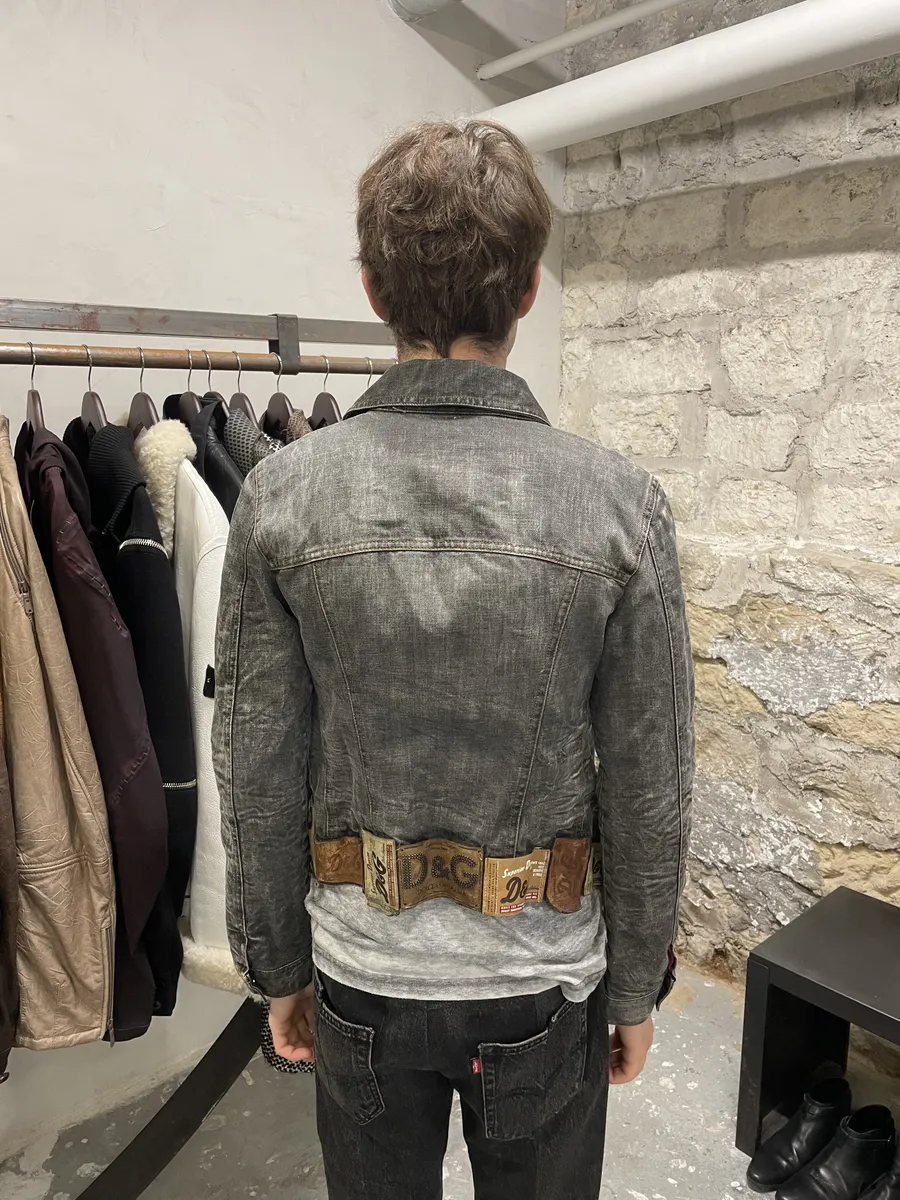 AW2003 Dolce & Gabbana Archive Tags Grey Raw Denim Jacket - Image 4