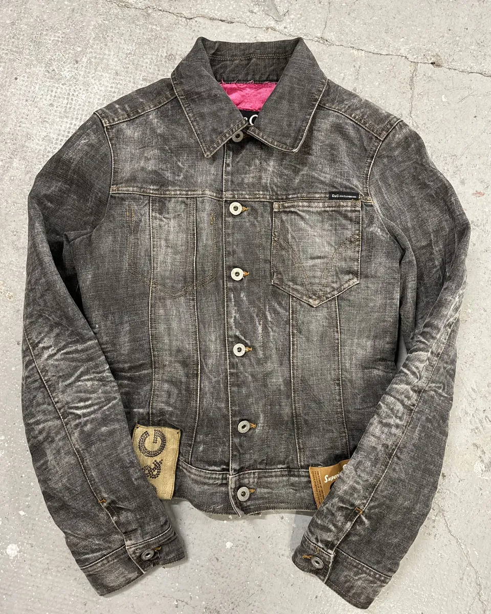 AW2003 Dolce & Gabbana Archive Tags Grey Raw Denim Jacket - Image 5