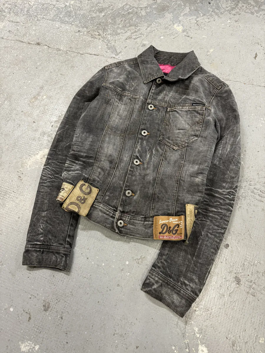 AW2003 Dolce & Gabbana Archive Tags Grey Raw Denim Jacket - Image 6