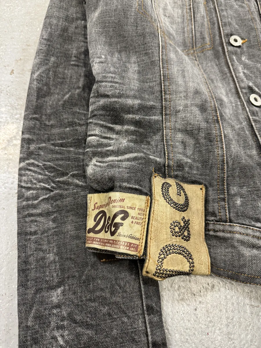 AW2003 Dolce & Gabbana Archive Tags Grey Raw Denim Jacket - Image 8