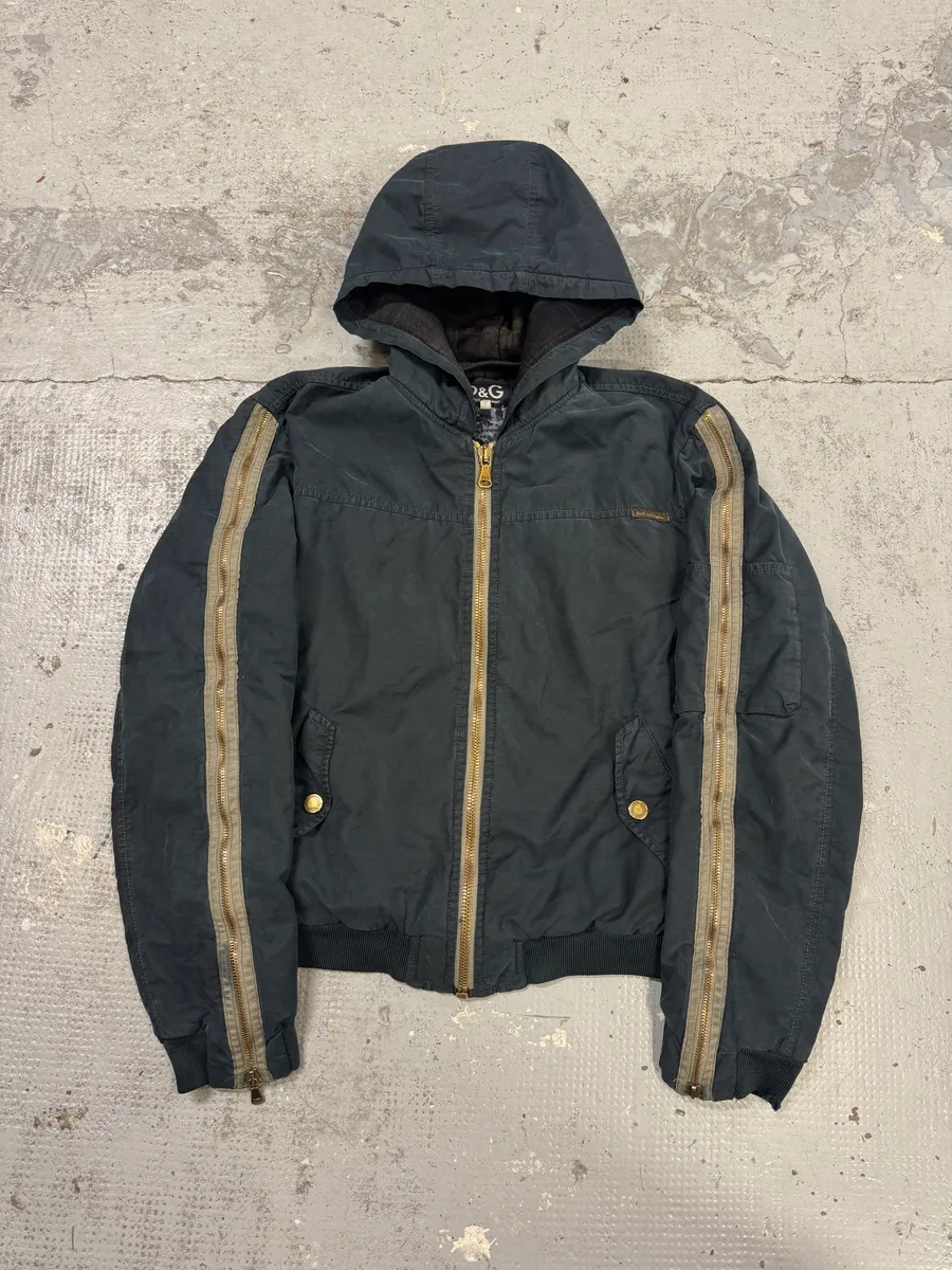 AW2003 Dolce & Gabbana Arm Zip Navy Hooded Bomber Jacket