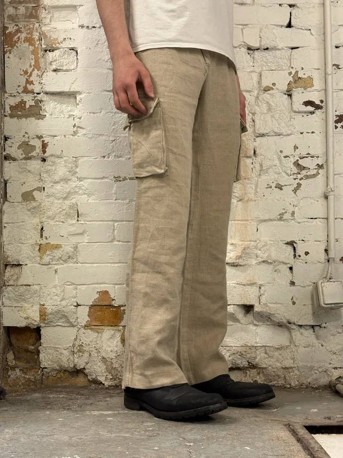 AW2003 Dolce & Gabbana Beige Linen Cargo Pants - Image 3