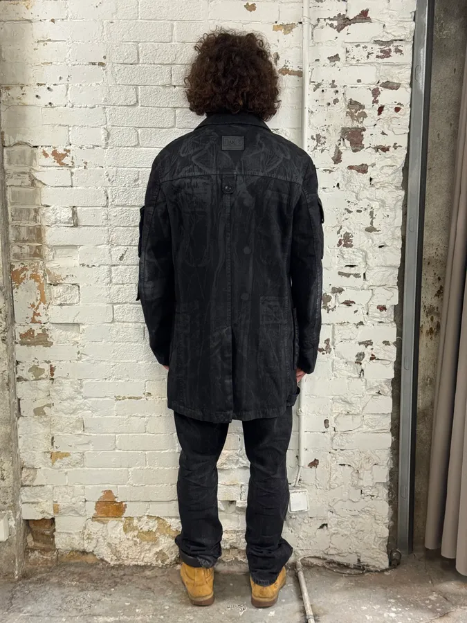 AW2003 Dolce & Gabbana Black Cotton Cargo Long Jacket - Image 4