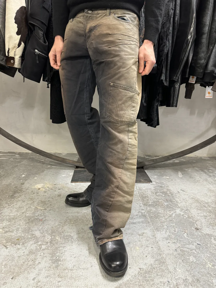 AW2003 Dolce & Gabbana Bleached Multi Pockets Beige/Dark Pants - Image 3