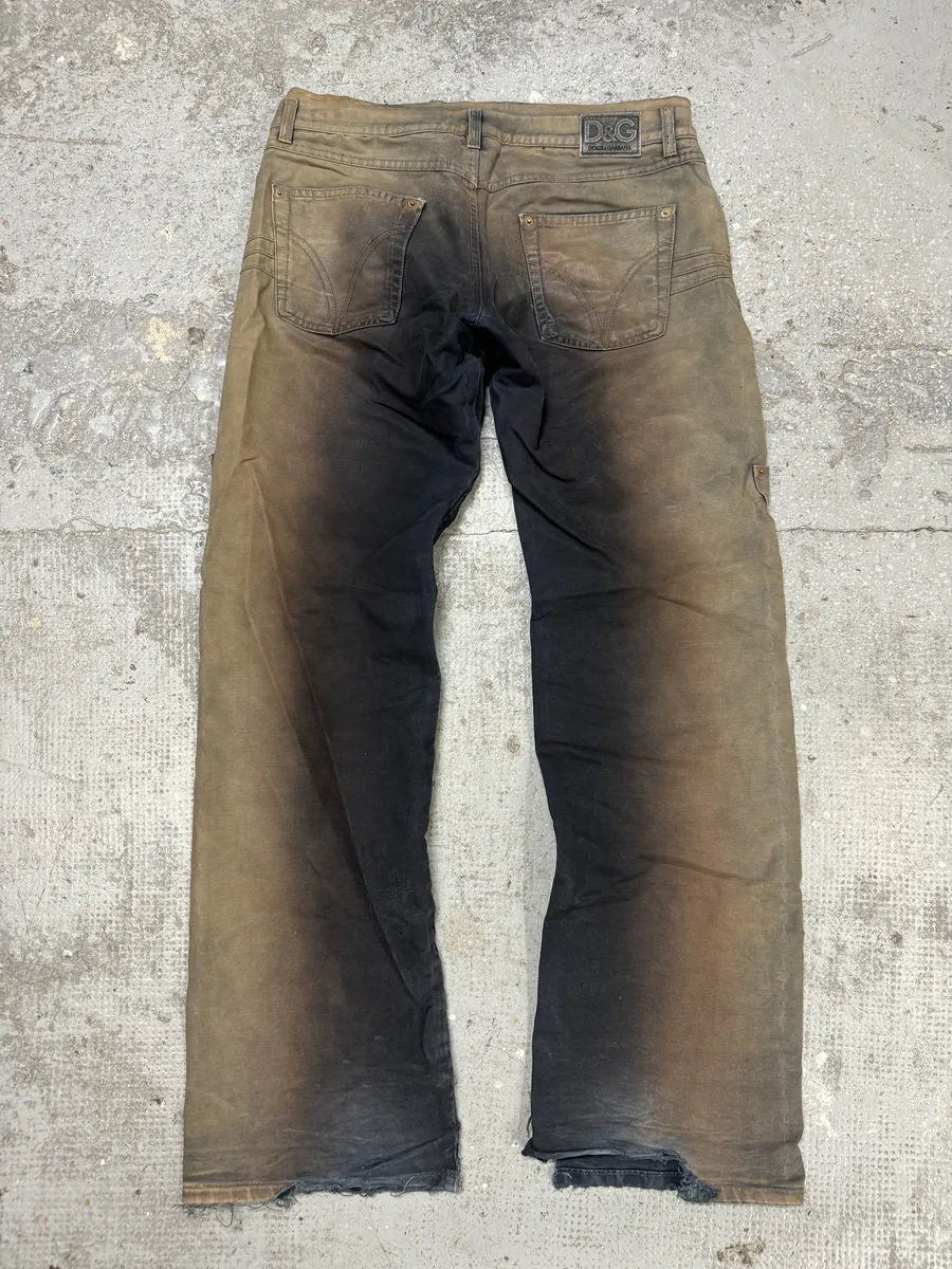 AW2003 Dolce & Gabbana Bleached Multi Pockets Beige/Dark Pants - Image 5