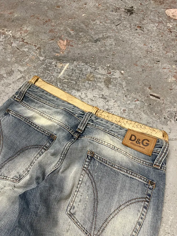 AW2003 Dolce & Gabbana Blue Distressed Double Waisted Denim Jeans - Image 10