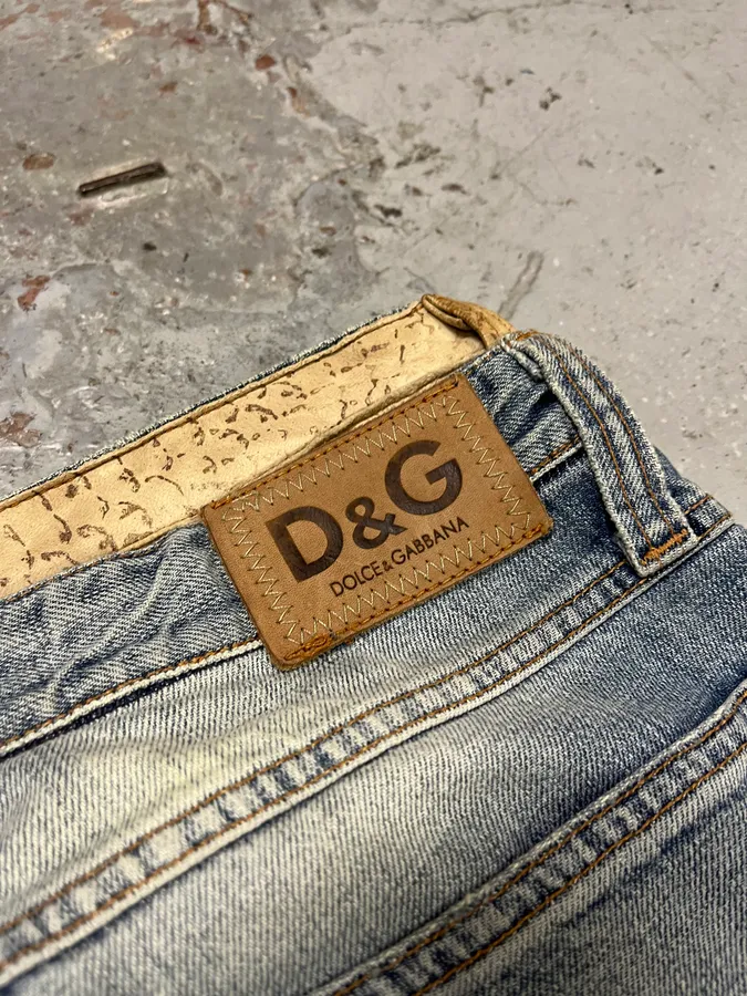AW2003 Dolce & Gabbana Blue Distressed Double Waisted Denim Jeans - Image 11